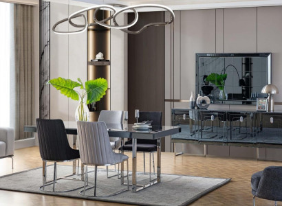 Black -Gray Dining room Furniture Rectangular Dining table 4x Textile Chairs
